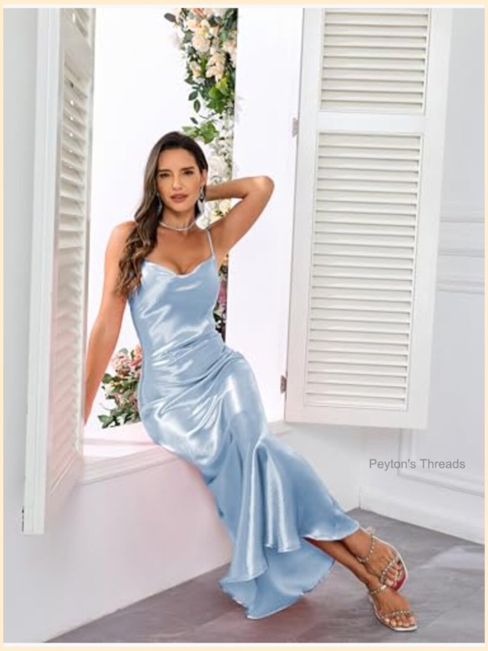 Satin Silk Backless Maxi Dress Cowl Neck Tie Low Back Wedding Guest - Picture 7 of 7